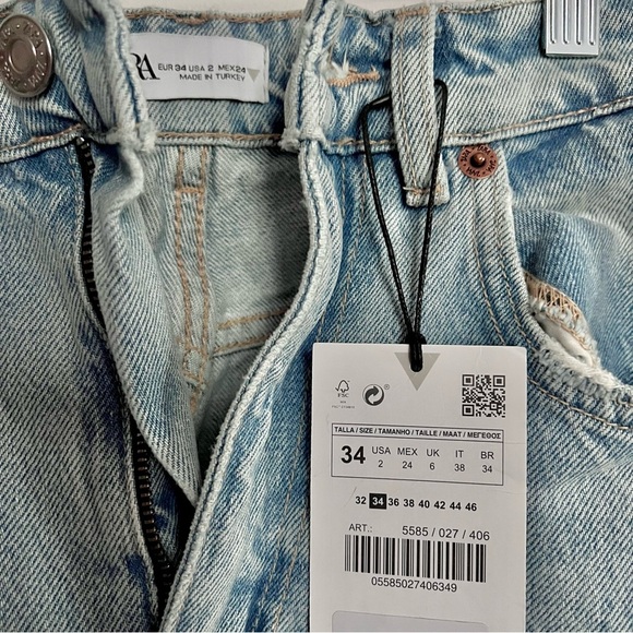 BRAND NEW! INFLUENCER ZARA High Rise Ripped Wide Leg Light Blue Jeans Size 2 - Picture 4 of 15